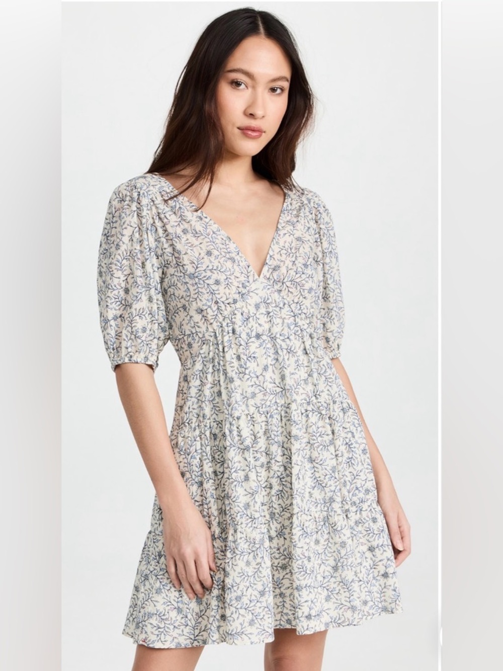 Sz L Xirena Floral Print Lined 100% Cotton Open Back Dress